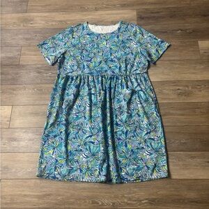 Appleseed’s Boardwalk Dress Sz 2X Blue Floral Weekend Comfy Lounge Beach Travel